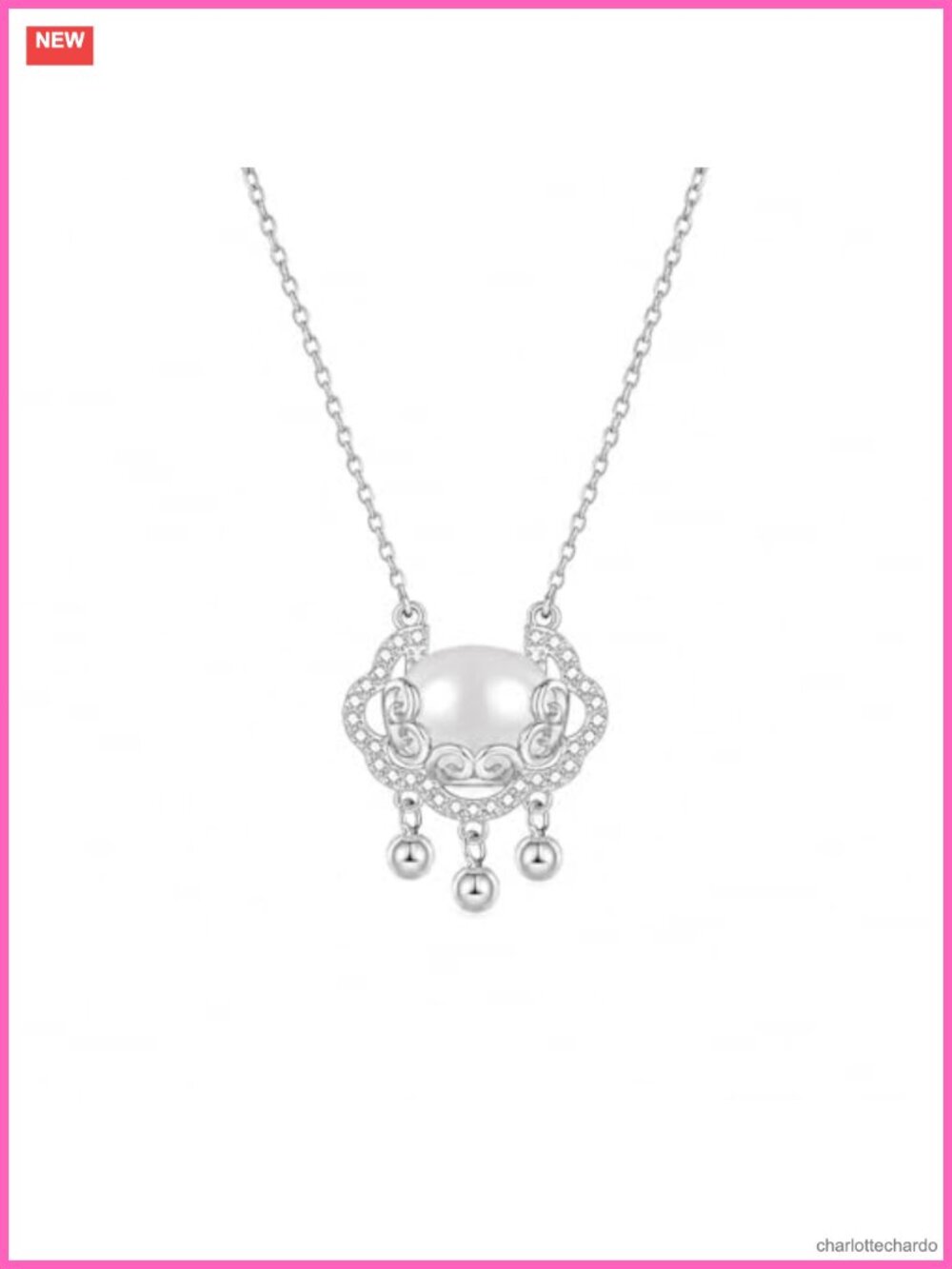 Silver Tone Dainty Pendant Necklace Chinese-Inspired Detail Everyday Jewelry